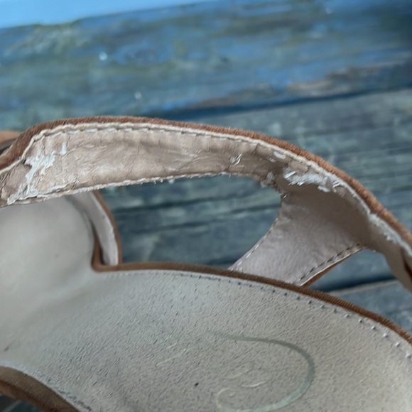 Candies platform chunky heels Sz 9.5 brown suede like Y2K open toe 5.5 in heels - Picture 8 of 15